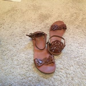 Brown Leather Flat Sandals
